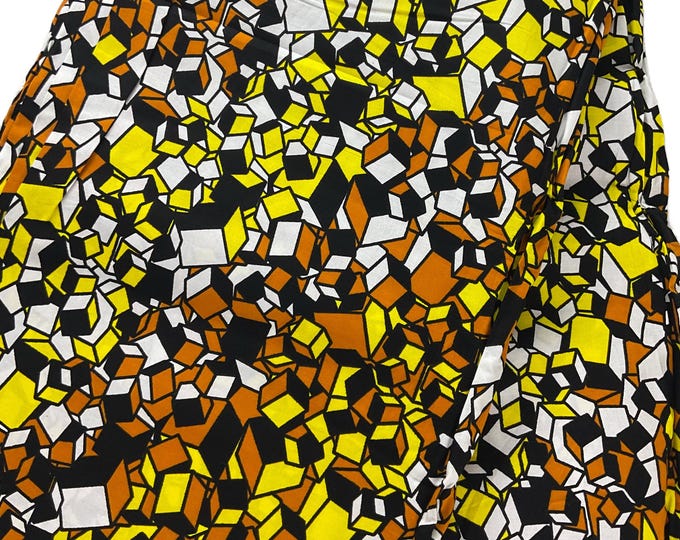 Yellow & Black Ankara Fabric: African Print Cotton, 6 Yards with Headwrap