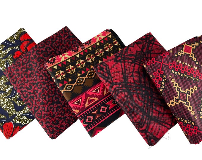 Red Black African Print Fat Quarters 5 Pieces/Ankara Fat Quarters Set Of 5/Quilting Fat Quarters
