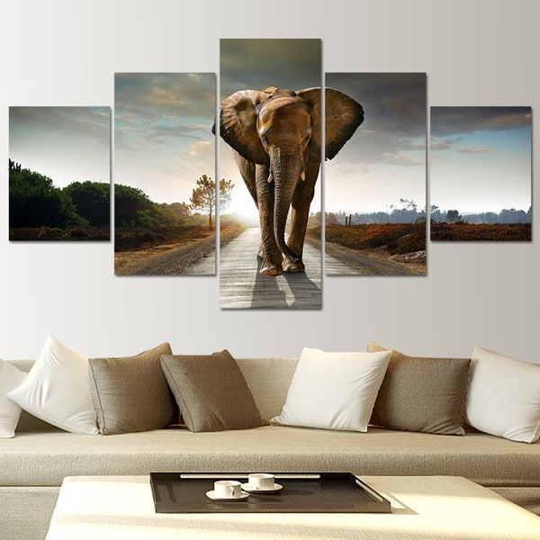 Elephant Canvas. 5 Piece Canvas. Wall Art. 5 Panel Canvas Art. Home Decor. Framed