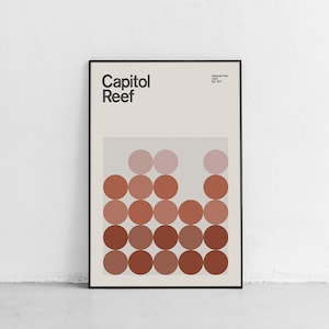 Capitol Reef National Park Mid-Century Travel Poster, Abstract Travel Poster, National Park Poster, Minimalist Art Print, Utah, Bryce Canyon