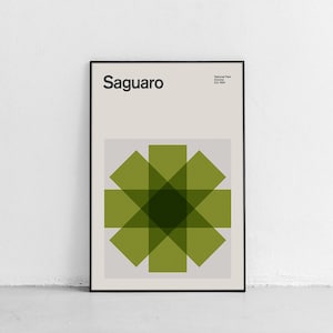 Cartel de viaje del Parque Nacional Saguaro de mediados del siglo, cartel de viaje abstracto, cartel del parque nacional, impresión de arte minimalista, cartel de Arizona