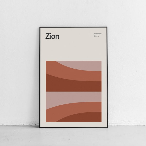 Zion National Park Mid-Century Travel Poster, Abstract Travel Poster, National Park Poster, Minimalist Art Print, Utah poster