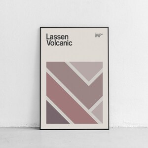 Lassen Volcanic National Park Mid-Century Travel Poster, Abstract Travel Poster, National Park Poster, Minimalist Art Print, California art