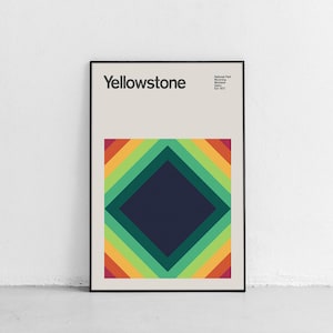 Yellowstone National Park Mid-Century Travel Poster, Abstract Travel Poster, National Park Poster, Minimalist Art Print, Grand Prismatic