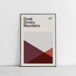 Große Rauchberge Nationalpark Mitte des Jahrhunderts Reise Poster, abstrakte Reise Poster, Nationalpark Poster, minimalistische Kunstdruck