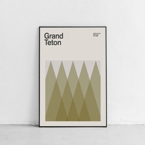 Grand Teton National Park Mid-Century Reiseposter, Abstraktes Reiseposter, Nationalpark Poster, Minimalistischer Kunstdruck, Wyoming Poster