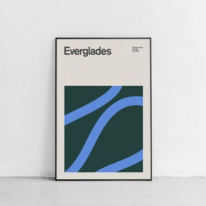 Everglades National Park Mid-Century Travel Poster, Abstract Travel Poster, National Park Poster, Minimalist Art Print, Florida, Mangroves