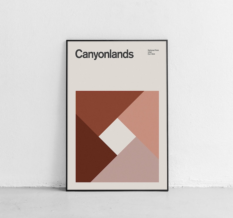 Canyonlands National Park Mid-Century Travel Poster, Abstract Travel Poster, National Park Poster, Minimalist Art Print, Utah, Mighty Five image 1