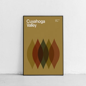 Cuyahoga Valley National Park Mid-Century Poster, Abstract Travel Poster, National Park Poster, Minimalist Art Print, Ohio, Brandywine Falls