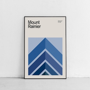Affiche de voyage du parc national du Mont Rainier au milieu du siècle, affiche de voyage abstraite, affiche du parc national, imprimé d’art minimaliste, affiche de Washington