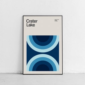 Crater Lake National Park Mid-Century Travel Poster, Abstract Travel Poster, National Park Poster, Minimalist Art Print, Oregon poster