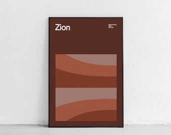 Zion National Park Mid-Century Travel Poster, Abstract Travel Poster, National Park Poster, Minimalist Art Print, Utah poster