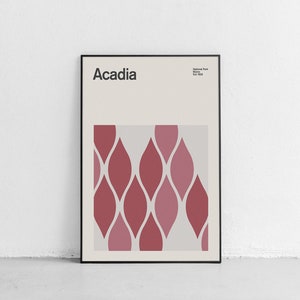 Acadia National Park Mid-Century Travel Poster, Abstract Travel Poster, National Park Poster, Minimalist Art Print, Maine poster