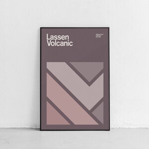 Lassen Volcanic National Park Mid-Century Travel Poster, Abstract Travel Poster, National Park Poster, Minimalist Art Print, California art