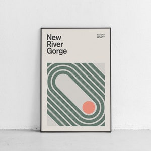 New River Gorge National Park Mid-Century Travel Poster, Abstract Travel Print, National Park Poster, Minimalist Art, West Virginia Art
