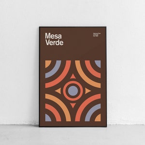 Cartel de viaje del Parque Nacional Mesa Verde de mediados de siglo, Póster de viaje abstracto, Cartel del Parque Nacional, Impresión de arte minimalista, Póster de Colorado