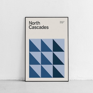 North Cascades National Park Mid-Century Travel Poster, Abstract Travel Poster, National Park Poster, Minimalist Art Print, Washington Art