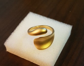 Matte gold adjustable ring, 18 karat gold plated, subtle statement ring. Ships from UK.