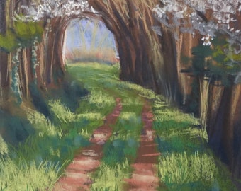 Pastel sec original - Sentier en fin d'hiver