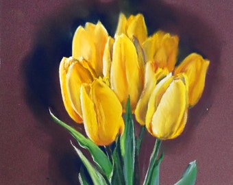 Pastel original - Tulipes jaunes