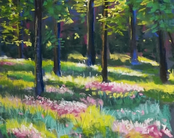 Pastel original - Cyclamens dans la forêt