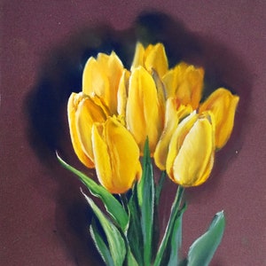 Pastel original Tulipes jaunes image 1