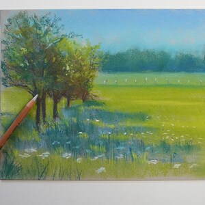 Pastel original arbres en campagne image 2