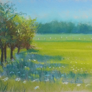 Pastel original arbres en campagne image 1