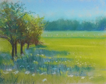 Pastel original - arbres en campagne