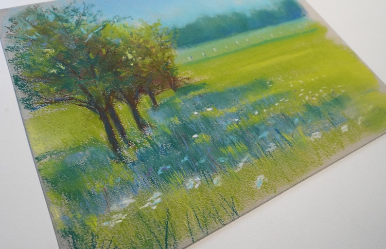 Pastel original arbres en campagne image 4