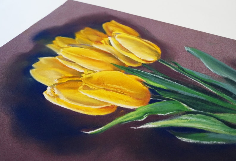 Pastel original Tulipes jaunes image 4