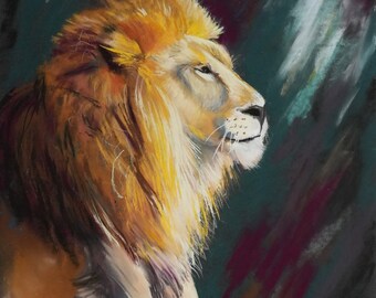 Pastel original - Portrait de lion