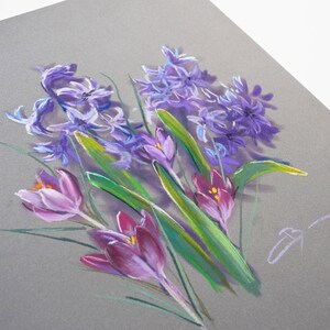 Pastel sec original : Jacinthes et crocus image 4