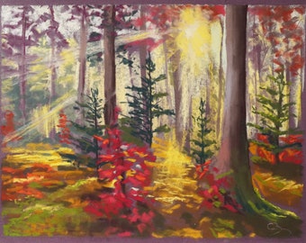 Pastel original - Forêt automnale