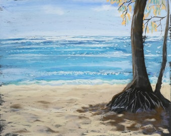 Original dry pastel: Seaside in Martinique outdoors