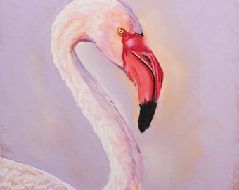 Pastel original - Flamant rose