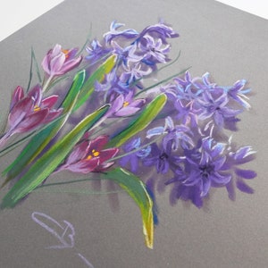 Pastel sec original : Jacinthes et crocus image 3