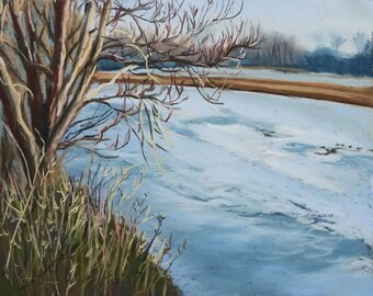 Original pastel - Loire in winter