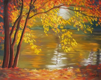 Pastel original - Paysage d'automne