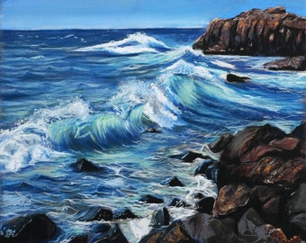 Original dry pastel - Rough sea in Tenerife