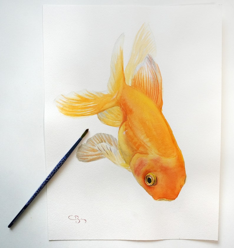 Original watercolor Goldfish image 2