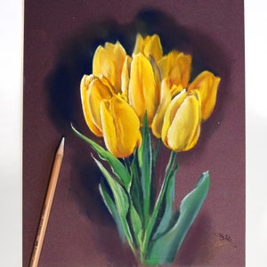 Pastel original Tulipes jaunes image 2