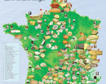 Affiche de vin de fromage de France, art mural de fromage, salle à manger, restaurant, décor de cuisine