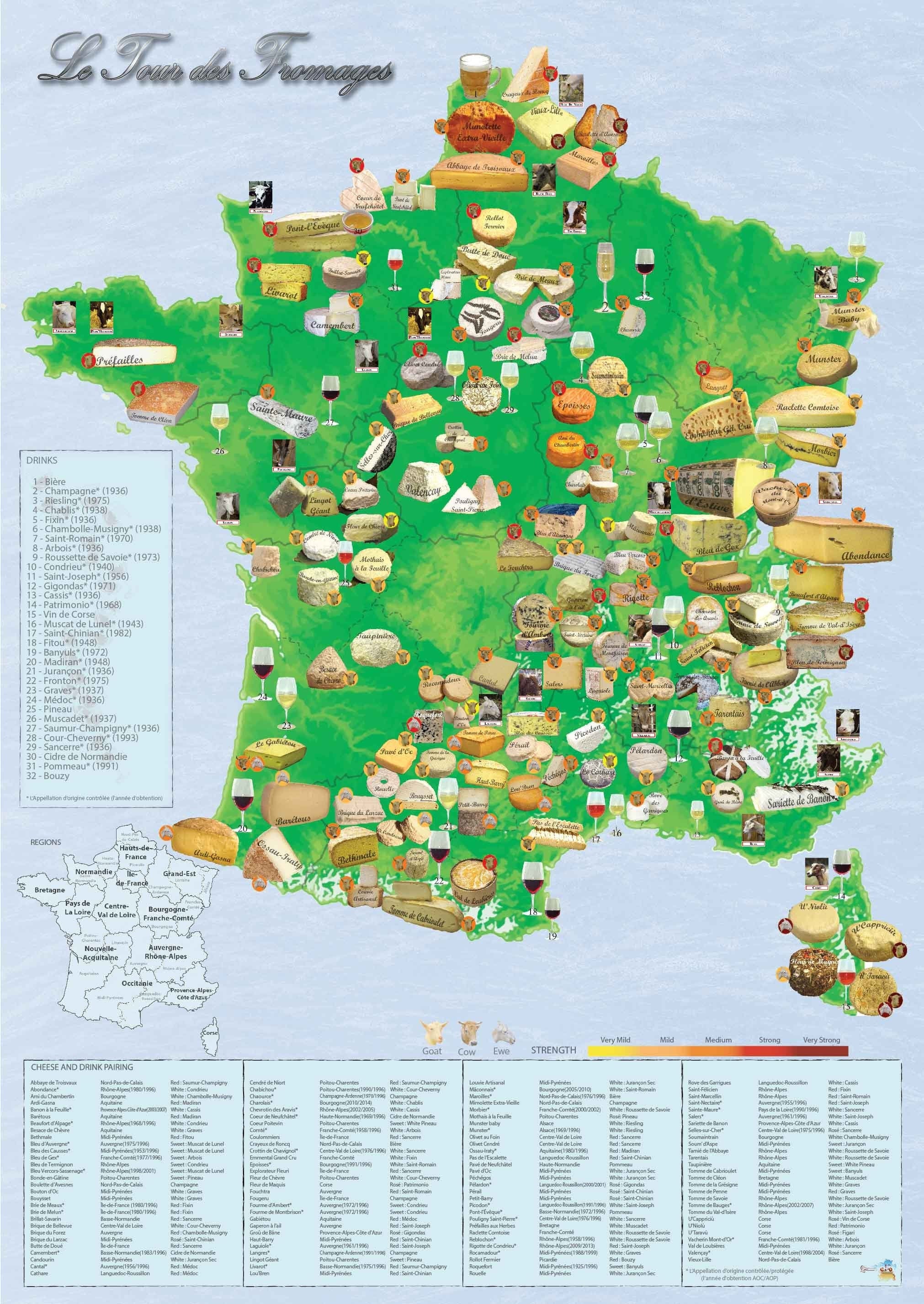 Cheese Wine Poster of France Cheese Wall Art Dining