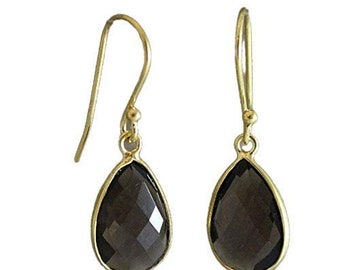 Rookkwarts oorbellen - Handgemaakte edelsteen sieraden geschenken voor vrouwen - verguld sterling zilver