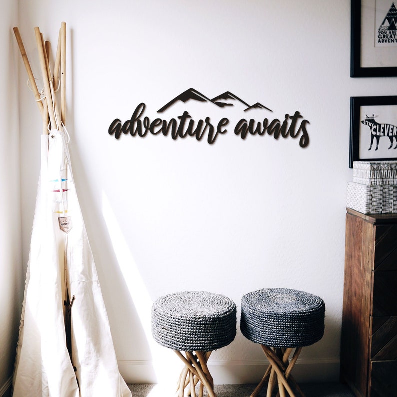 Adventure awaits sign wood adventure awaits travel decor mountain decor farmhouse sign home decor wooden sign laser cut out adventure sign