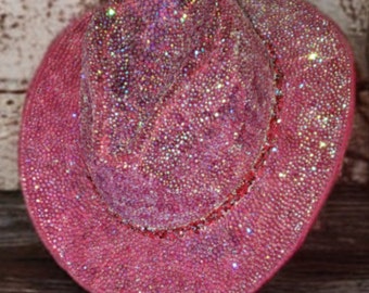 Rose Red Cowgirl Hat with AB Crystals