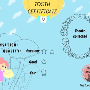 Tooth fairy certificate, tooth fairy receipt, first lost tooth, tooth fairy, different colors