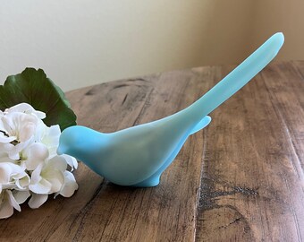 Vintage Fenton long-tail Bird of Happiness blue satin glass figurine