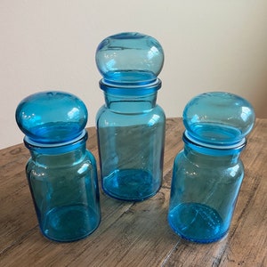 Blue Belgium Bubble Top Glass Apothecary Canisters